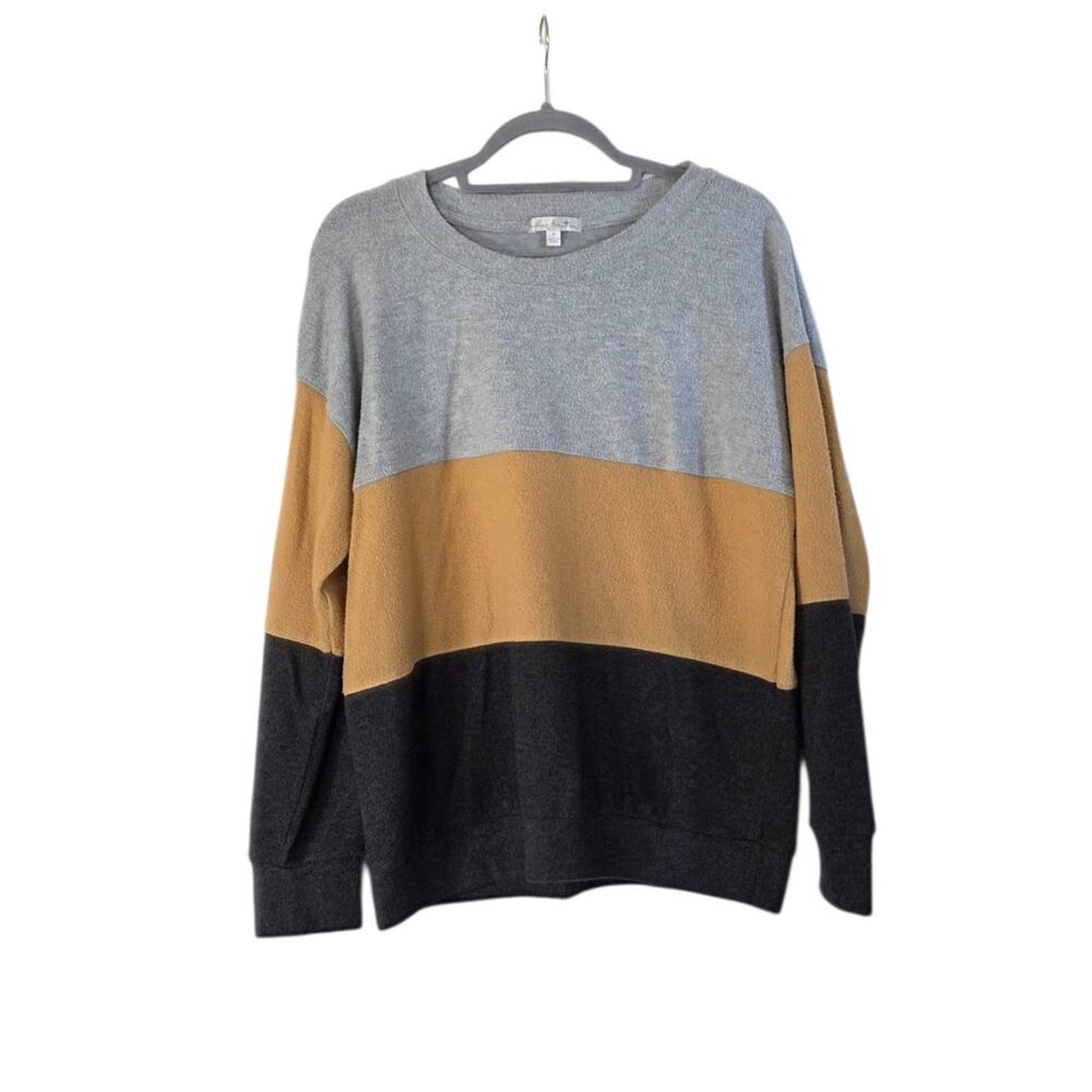 Nine Britton Mustard Yellow Colorblock Super Soft Fleece Sweater, Women's Medium